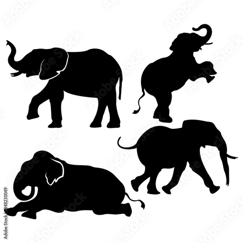 collection of elephant silhouette standing sitting running perfect for adventure drawing or icon vector illustration design