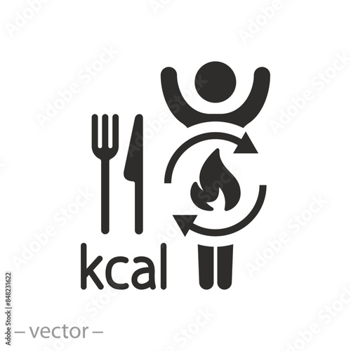 food and digestion, body human with metabolic circulation icon, energetic proces, flat symbol on white background - vector illustration