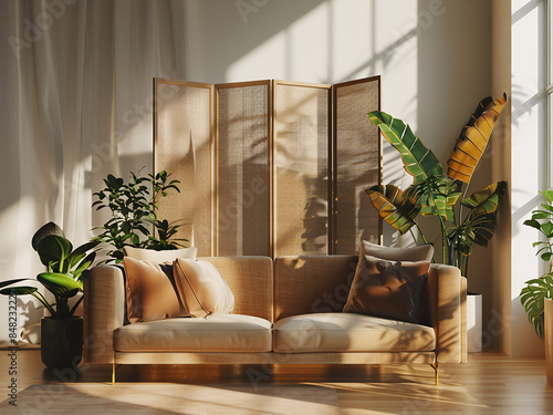 A cozy sofa arrangement complemented by indoor greenery