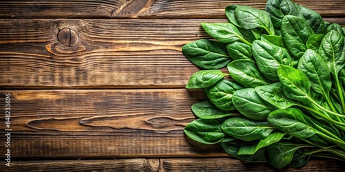 Fresh organic spinach leaves on rustic wooden background , healthy, green, natural, food, vegetable, farm, garden