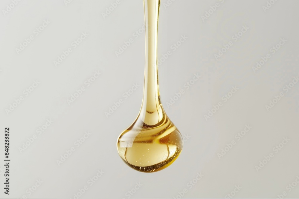 Drop of olive oil or oily cosmetic liquid drips on a white background Drop of olive oil or oily cosmetic liquid drips on a white background