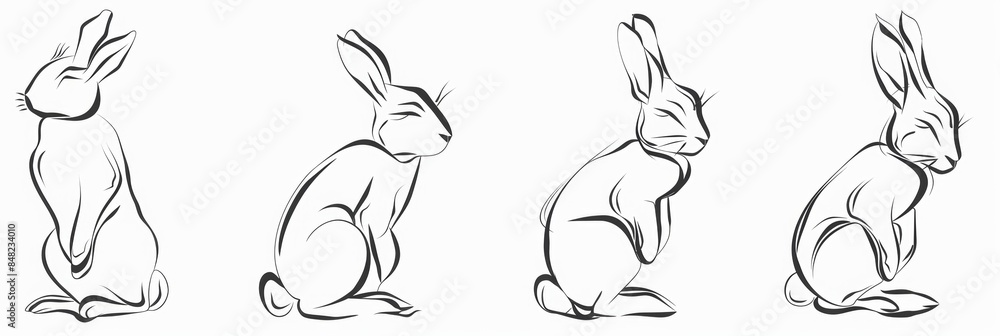 Line drawing of rabbit over white background. Line drawing of rabbit over white background.
