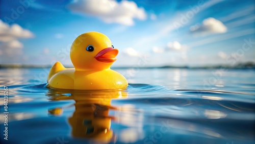 Rubber duck floating on water with copy space background, rubber duck, water, floating, toy, yellow, bath, fun, play, relaxation