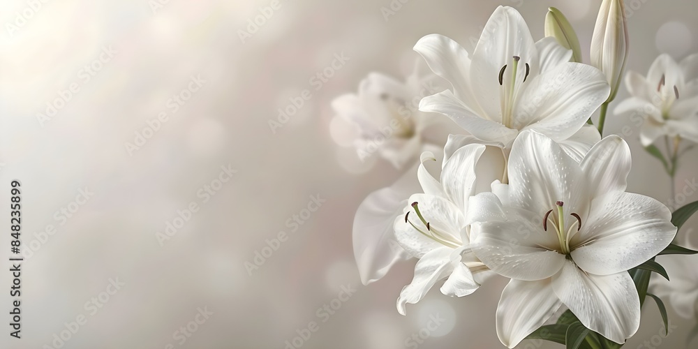 Sympathy Card with White Lily Background and Blank Space for Message. Concept Sympathy, Condolence, White Lily, Background, Blank Space Sympathy Card with White Lily Background and Blank Space for Message. Concept Sympathy, Condolence, White Lily, Background, Blank Space