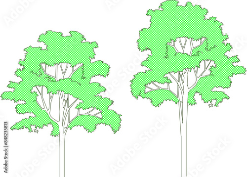 Vector silhouette illustration sketch detailed artistic tree plant design with lots of leaves for completeness of the image