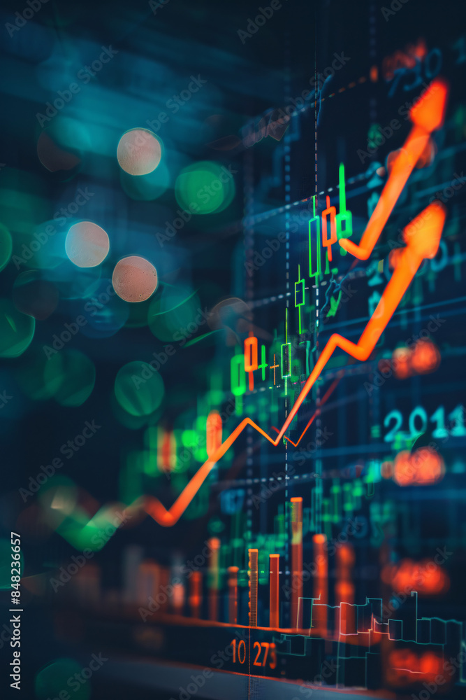 Abstract representation of stock market data with rising graphs in red and green on a digital background Abstract representation of stock market data with rising graphs in red and green on a digital background