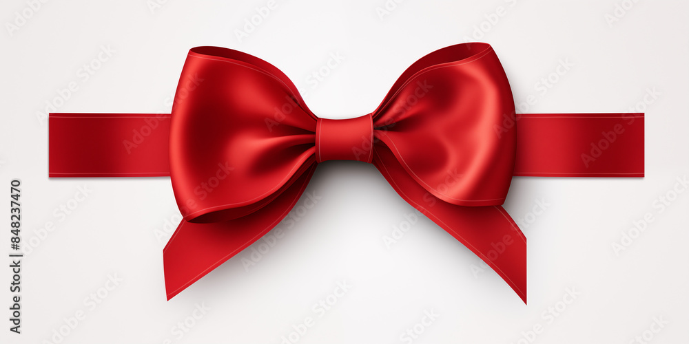 Realistic red bow with red wide ribbon isolated on white background, Festive and Classic Concept Realistic red bow with red wide ribbon isolated on white background, Festive and Classic Concept