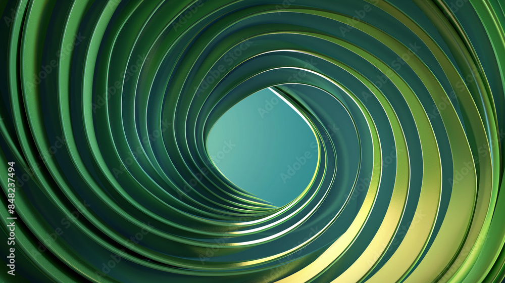 Fototapeta premium A spiral of green and gold with a blue background