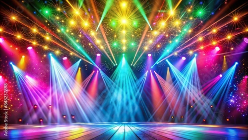 Abstract light show with colorful particles creating a mesmerizing visual experience at a concert or party stage , VJ, EDM, music