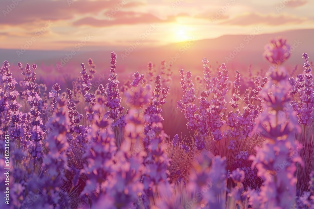 Naklejka premium Panoramic view of blooming lavender flowers for summer background.