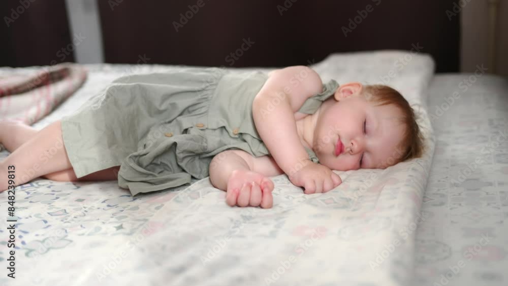Baby sleeps peacefully in comfortable crib, feeling safe, enjoying sweet dreams, resting, growing, gaining strength. Bedtime concept. Baby sleeps peacefully in comfortable crib, feeling safe, enjoying sweet dreams, resting, growing, gaining strength. Bedtime concept.