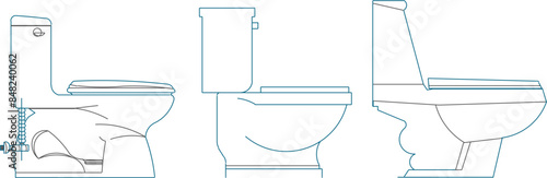 Vector silhouette illustration sketch of detailed design of a monoblock toilet for defecation
