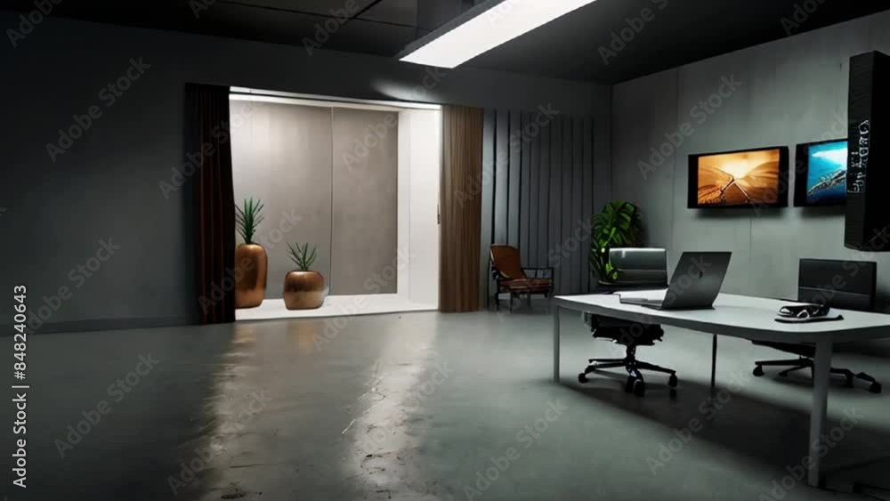 Modern Minimalist Office Interior with Concrete Walls and White Desk Modern Minimalist Office Interior with Concrete Walls and White Desk