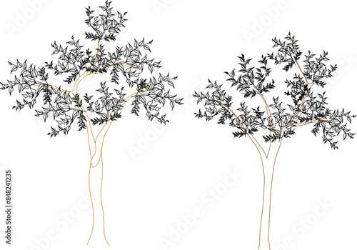 Vector silhouette illustration sketch, detailed artistic tree plant design for completeness of the image 
