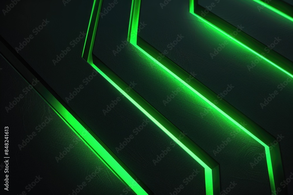 Green neon light arrows on black background Green neon light arrows on black background