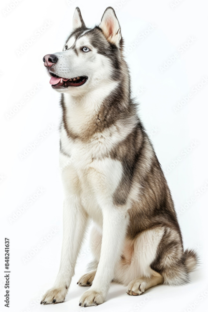 Beautiful Siberian Husky Dog with Blue Eyes Sitting Against a White Background, Capturing the Majestic and Friendly Nature of This Popular Breed, Perfect for Pet and Animal-Themed Projects Beautiful Siberian Husky Dog with Blue Eyes Sitting Against a White Background, Capturing the Majestic and Friendly Nature of This Popular Breed, Perfect for Pet and Animal-Themed Projects
