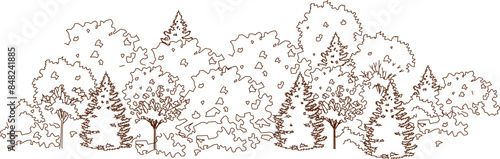 Vector silhouette illustration sketch, detailed artistic tree plant design for completeness of the image