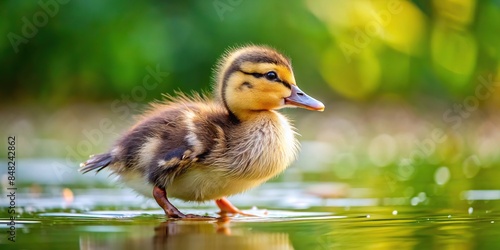 Fat baby duck waddling in a pond, duckling, chubby, cute, bird, yellow, fluffy, adorable, animal, water, swim, overweight, amusing photo