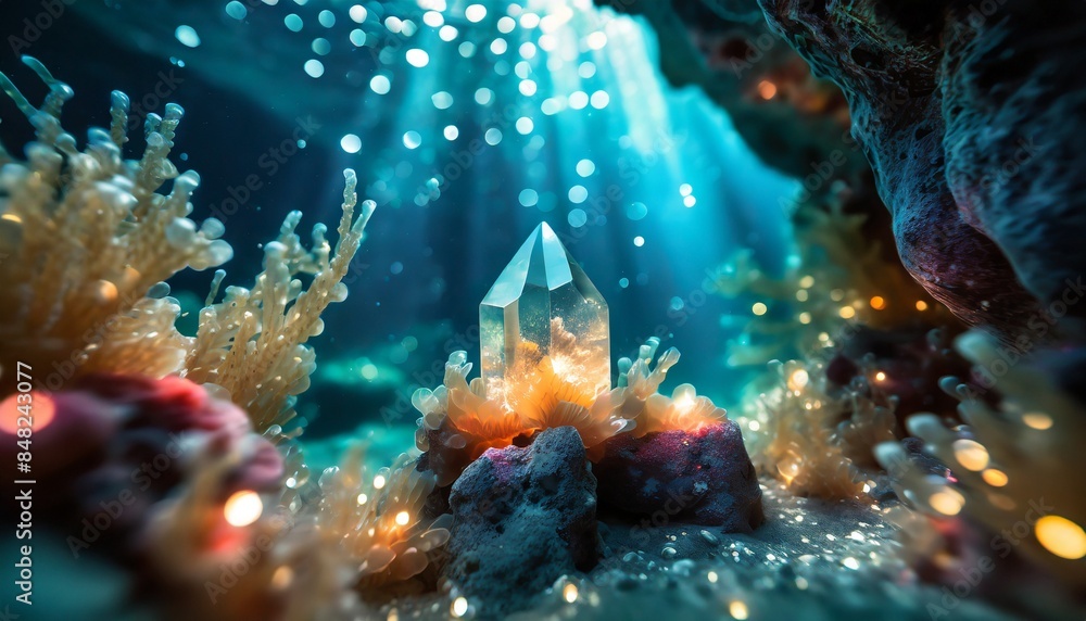 under water cave with crystal under water cave with crystal