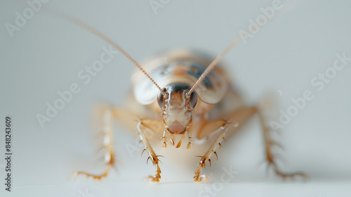 cockroach closeup, white background, white floor