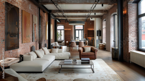 Trendy urban loft with exposed brick and modern furniture © NooPaew