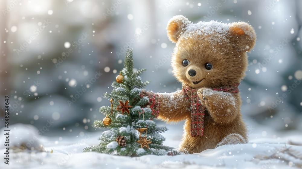 Cute little bear with activities and costumes for Christmas Day Cute little bear with activities and costumes for Christmas Day