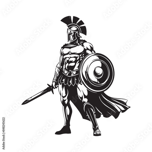 Ancient greek Spartan warrior man vector illustration silhouette Stock Vector