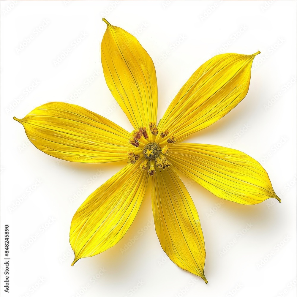 Minimalist yellow flower on white backdrop with layered petals, ideal for text overlay design Minimalist yellow flower on white backdrop with layered petals, ideal for text overlay design