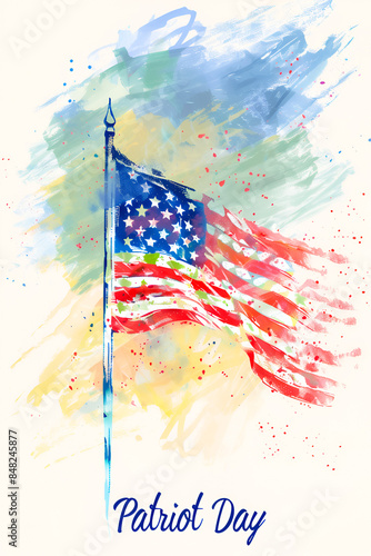 USA flag on light background and words Patriot Day photo