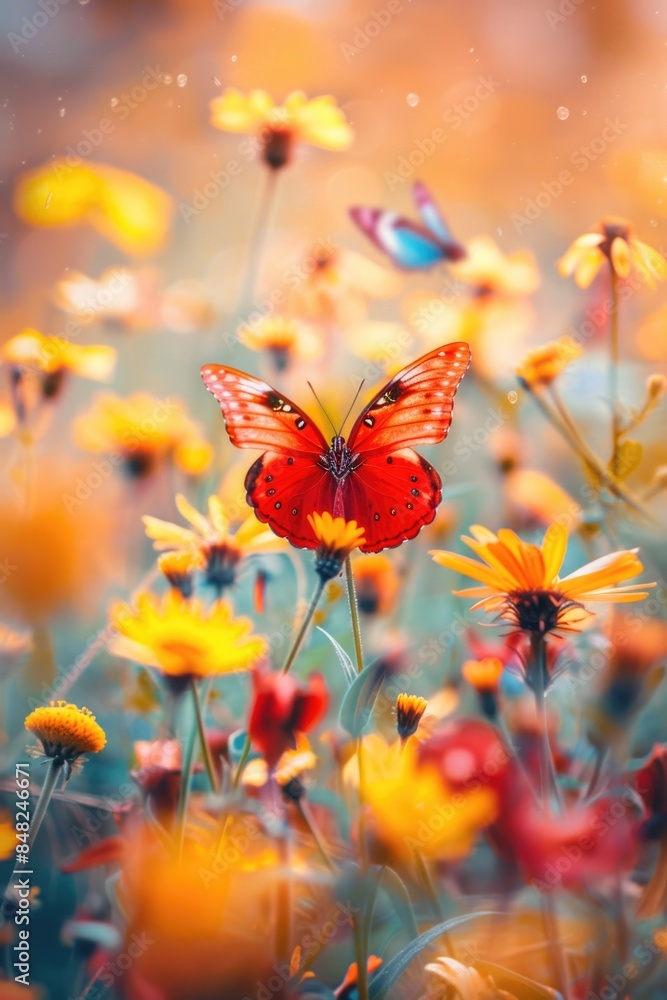 Red butterfly on yellow flower Red butterfly on yellow flower