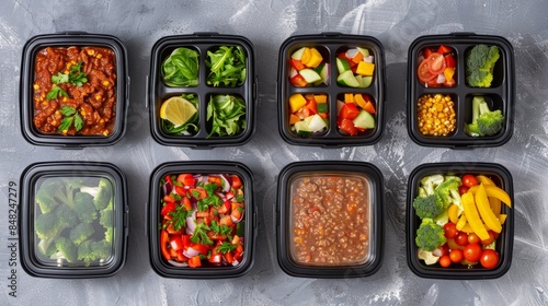 Healthy meal prep containers with balanced food choices