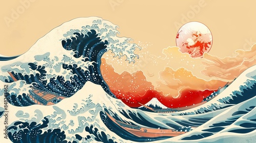 Fototapeta Naklejka Na Ścianę i Meble -  Vector illustration of tide of sea water