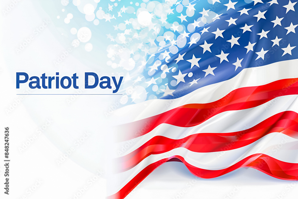 Fototapeta premium USA flag on light background and words Patriot Day
