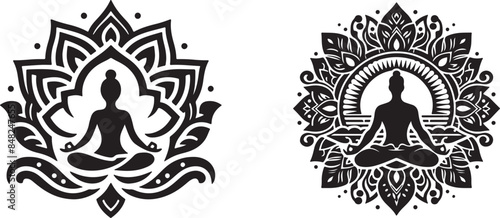 yoga logo icon silhoutte vector art illustration.