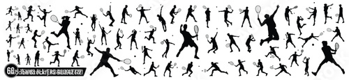 Male, female, and children's tennis players silhouettes
