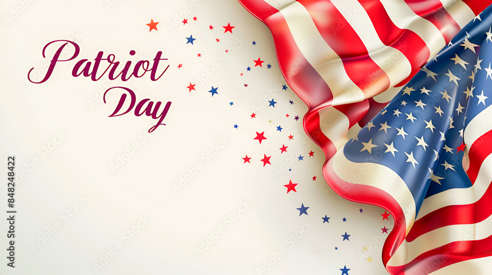 Obraz premium USA flag on light background and words Patriot Day