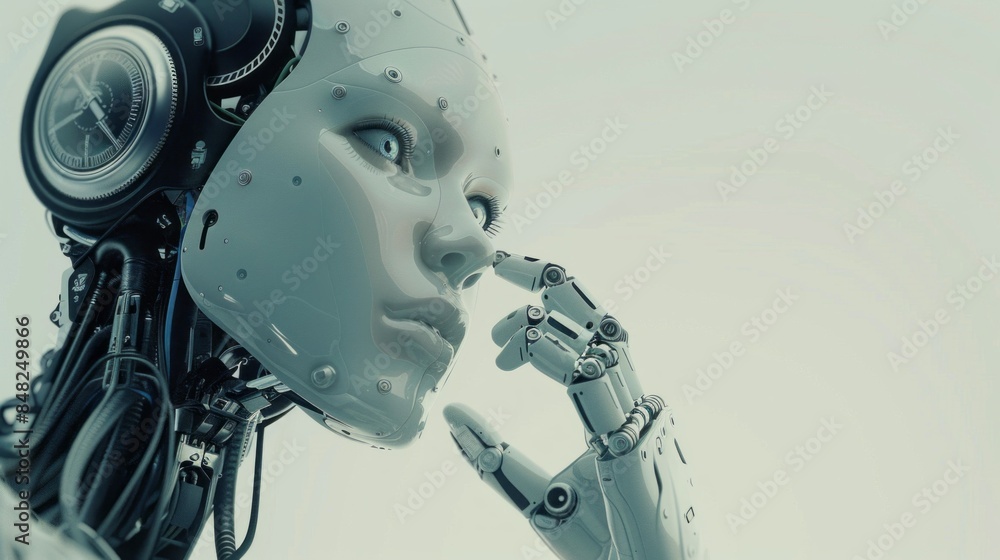 A robot with a face and hands that is looking at the camera A robot with a face and hands that is looking at the camera