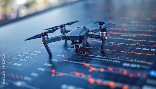 Camera drone surveilling financial graphs photo