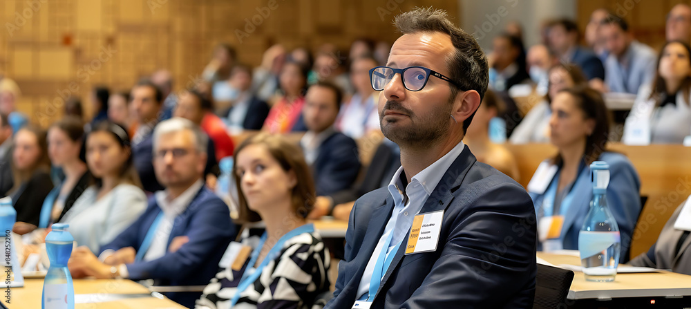 Busy Business Hall: A Crowd of Employees Engaged in Lively Professional Activity Busy Business Hall: A Crowd of Employees Engaged in Lively Professional Activity