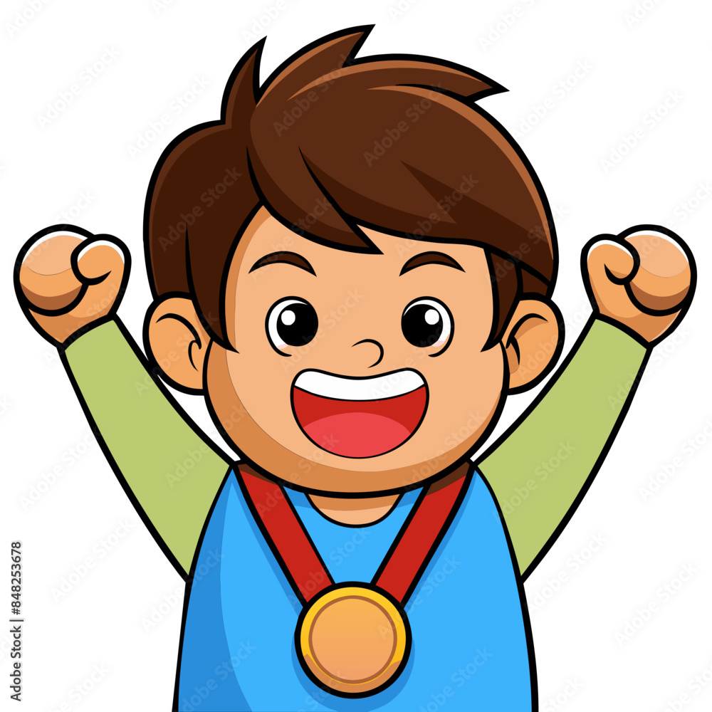 Happy cartoon boy celebrating a victory or achievement