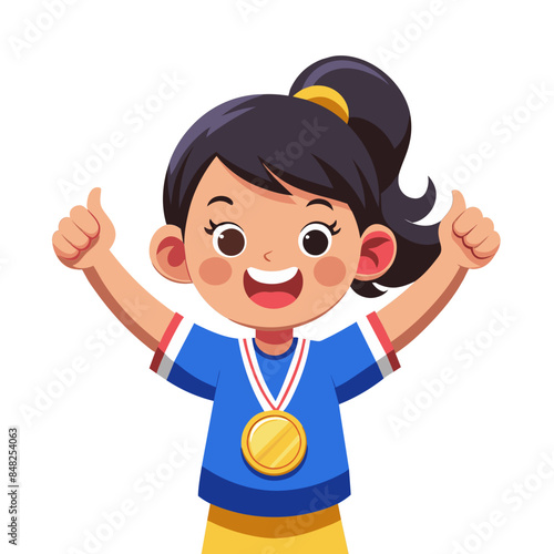 Cartoon illustration of a happy girl  celebrating a victory or achievement