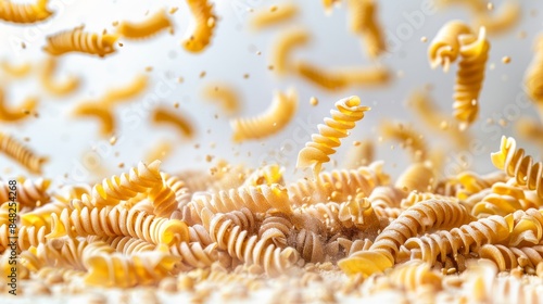 Italian pasta falling on white background, isolated for culinary concepts and cooking recipes
