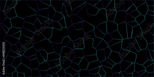 3D broken glass quartz Voronoi diagram vector background. Black color Broken Stained-Glass Background with green lines. Papercut geometric mosaic tiles pattern background. Seamless vintage vector bg.