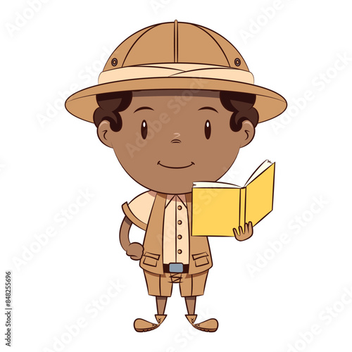 Boy archaeologist holding book