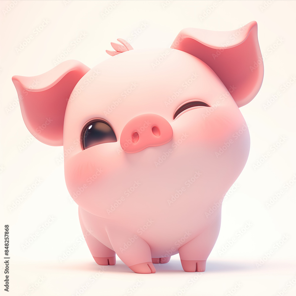 Cute Winking Pink Piggy on Plain White Background. Square Image Cute Winking Pink Piggy on Plain White Background. Square Image