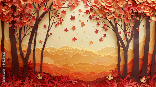 Autumn trees and leaves cut paper art