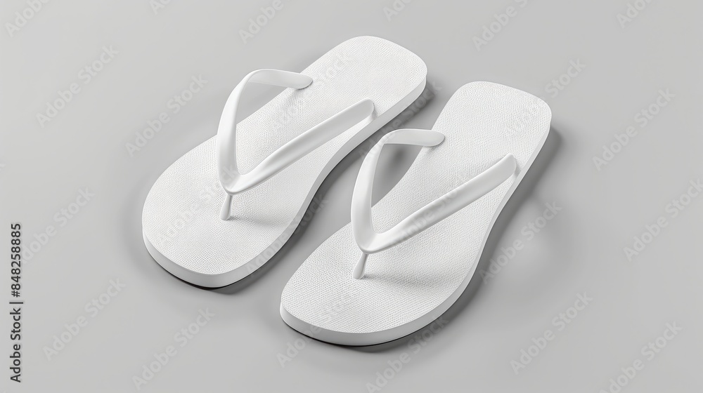 Realistic 3D templates of summer beach flipflops slippers are depicted showcasing a pair of flip flop white isolated from front and back views This mockup serves as a vector illustration Realistic 3D templates of summer beach flipflops slippers are depicted showcasing a pair of flip flop white isolated from front and back views This mockup serves as a vector illustration