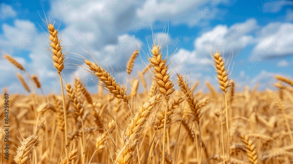 Abstract background of golden wheat ear in field with blue sky Abstract background of golden wheat ear in field with blue sky
