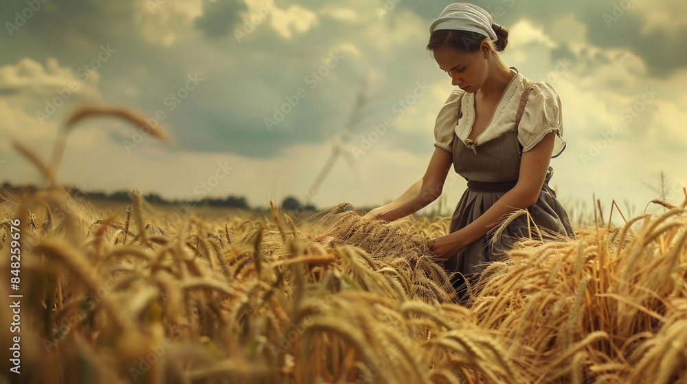 A beautiful graceful female in golden wheat field A beautiful graceful female in golden wheat field