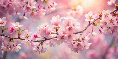 Impressionistic style muted pink cherry blossoms , spring, flowers, nature, pastel, soft, delicate, petals, bloom, beauty